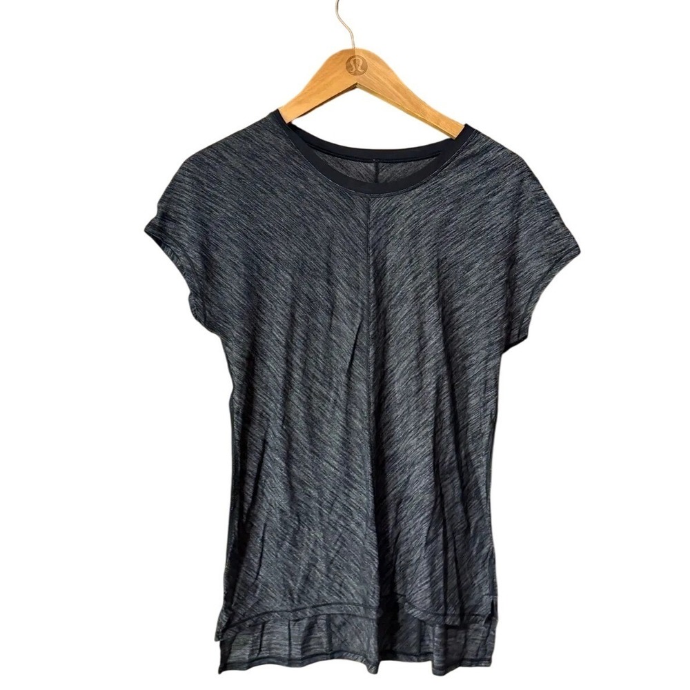 Lululemon Retreat Heathered Black Short Sleeve Athletic T-Shirt‎ Womens Top - Picture 4 of 8